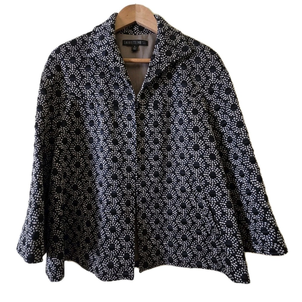 Lafayette 148 Jacket Womens 8 Swing Boxy Black White Geometric Jacquard EUC